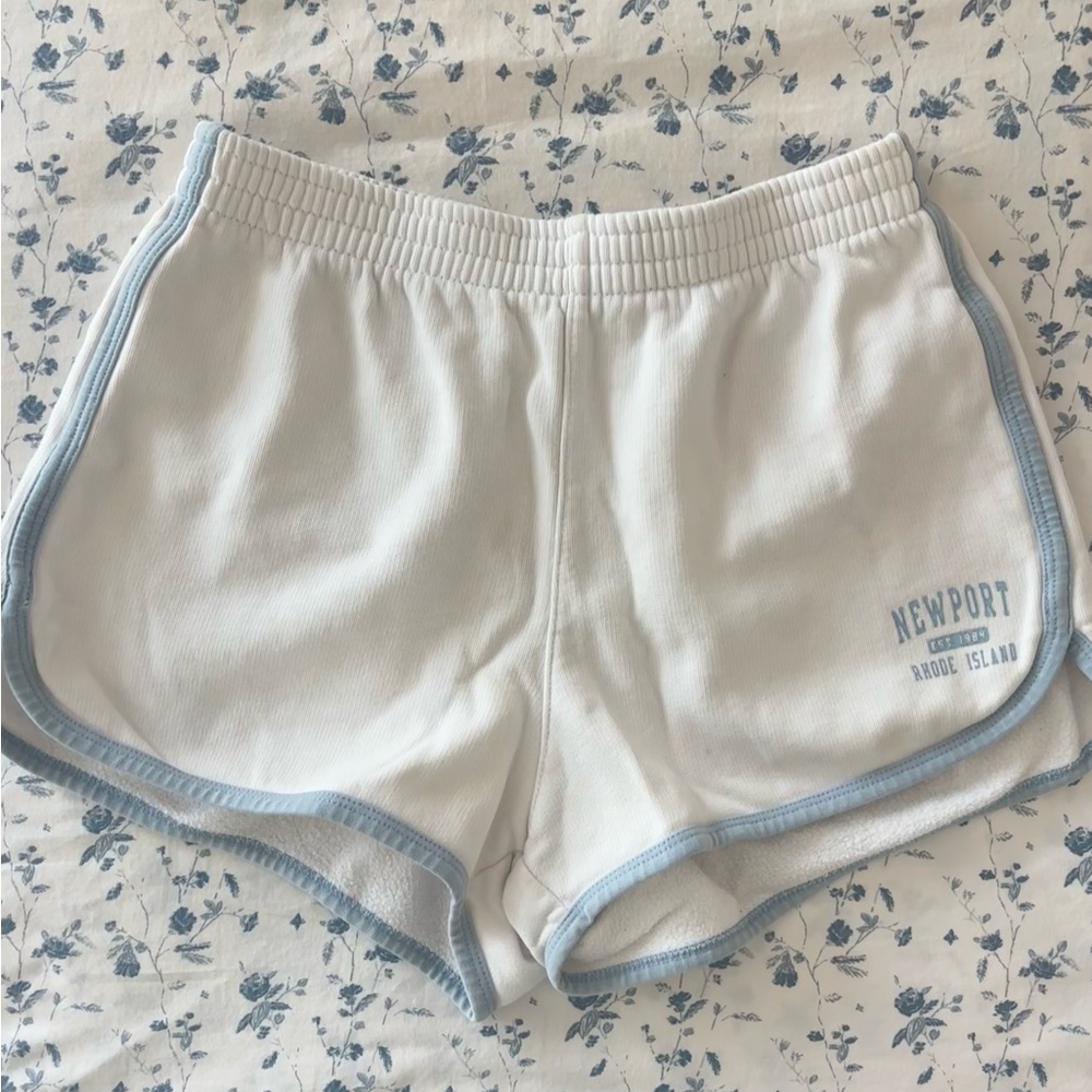 Brandy Melville white and blue Newport shorts